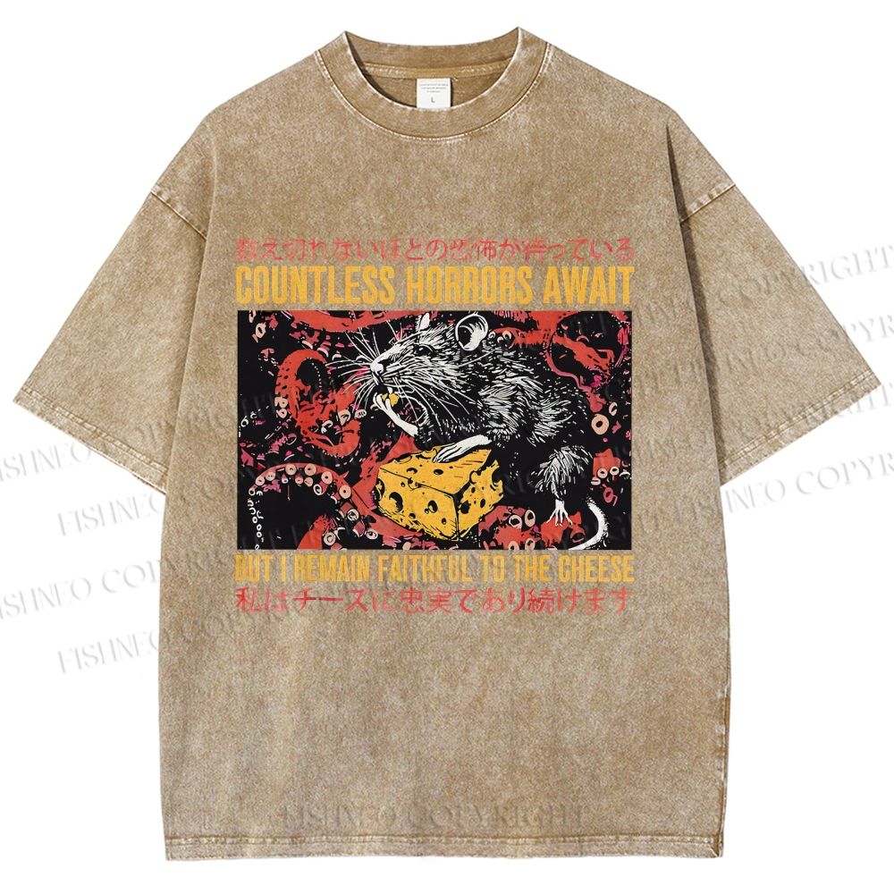 Unisex Cheese Mouse Printed Washed Tee