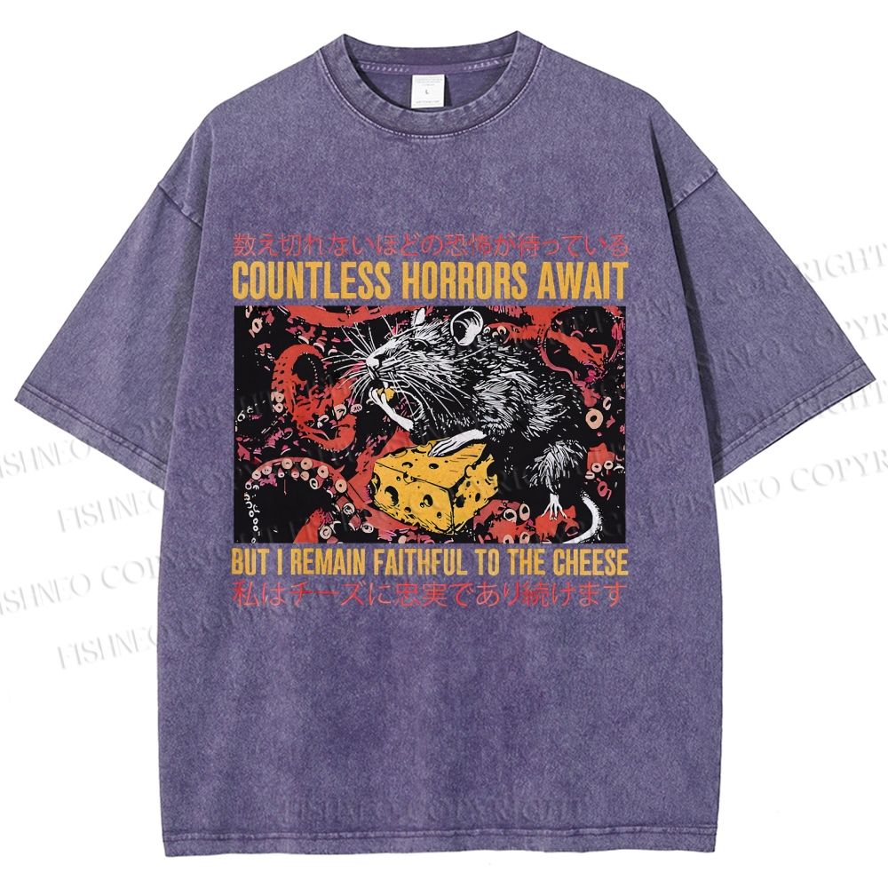 Unisex Cheese Mouse Printed Washed Tee