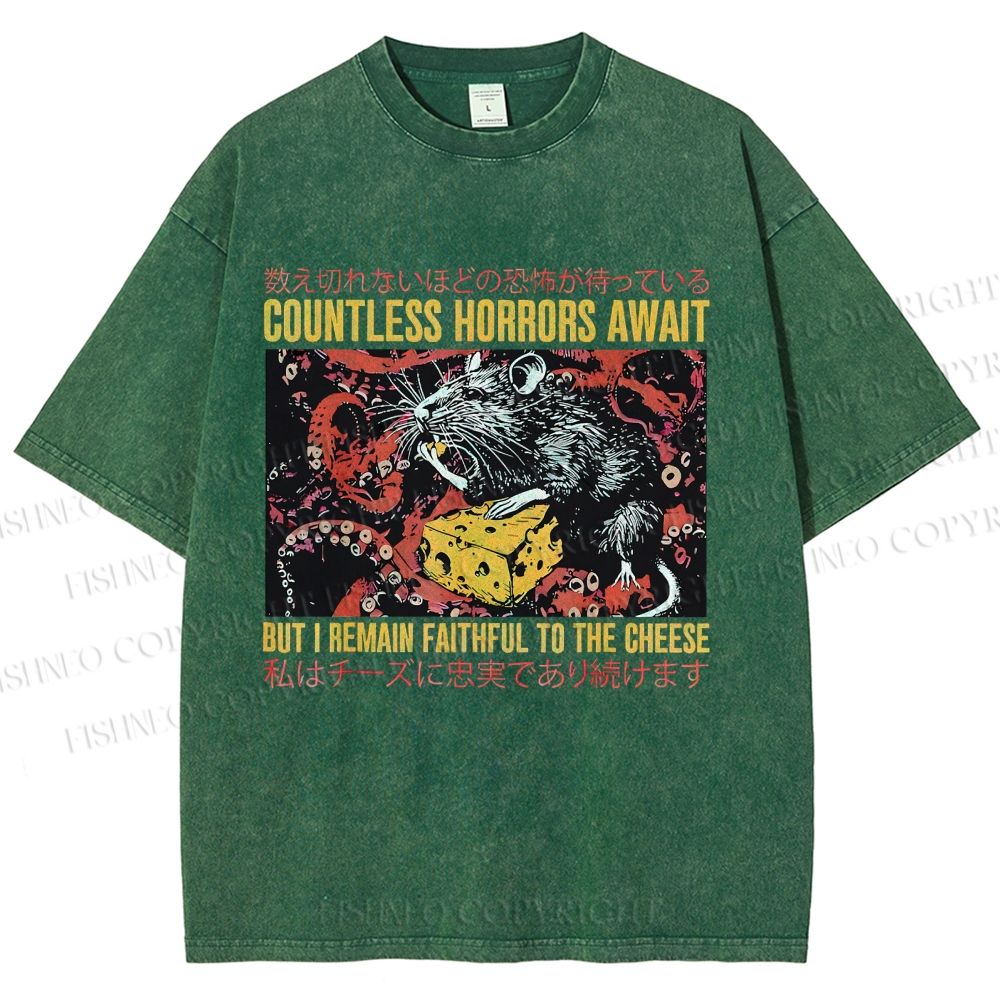 Unisex Cheese Mouse Printed Washed Tee