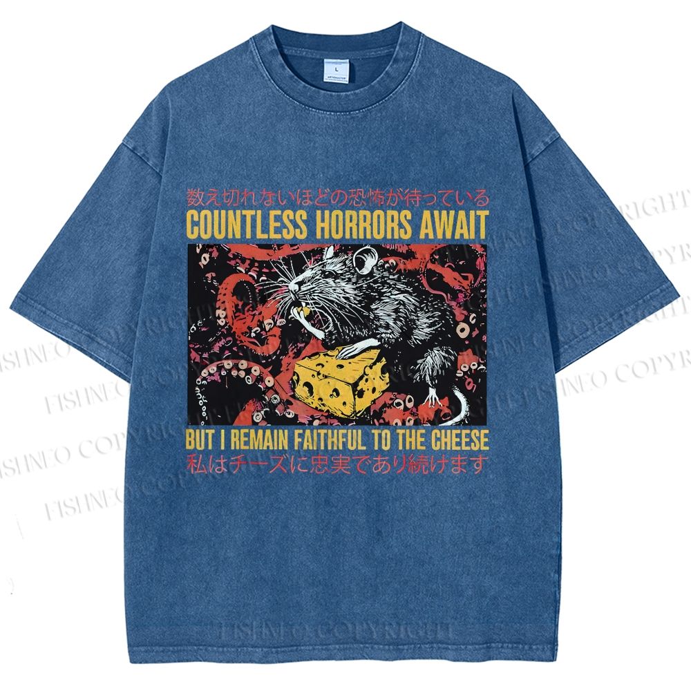 Unisex Cheese Mouse Printed Washed Tee