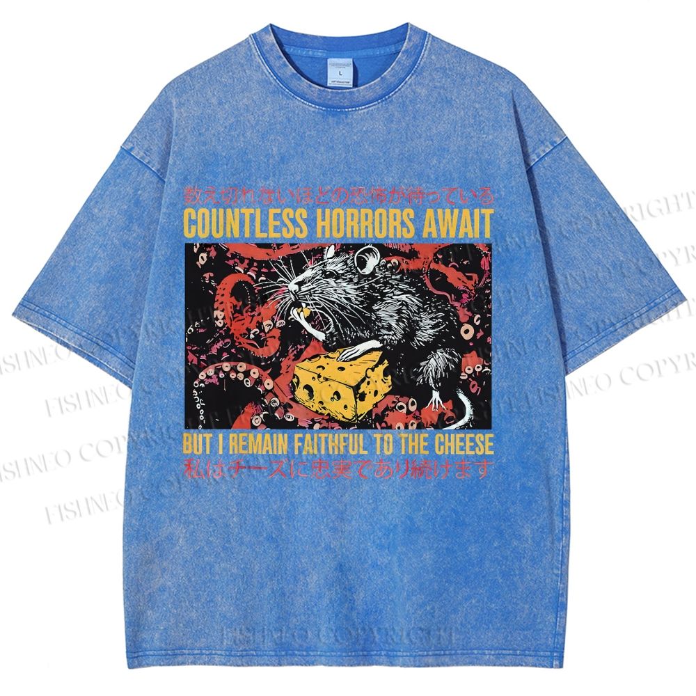 Unisex Cheese Mouse Printed Washed Tee