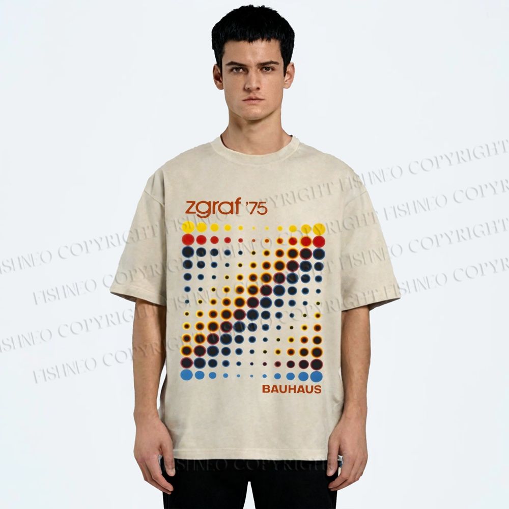 Unisex Bauhaus Design Printed Washed Tee