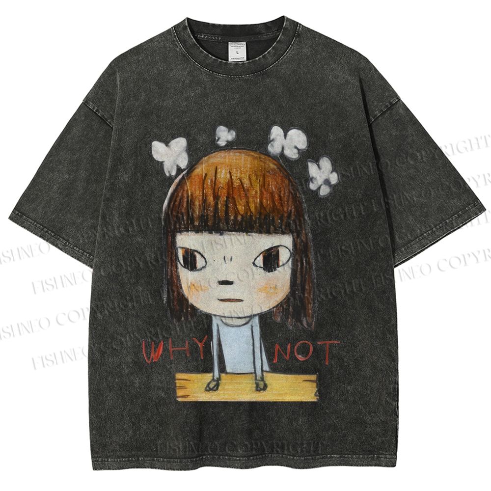 Unisex Japanese Art Yoshitomo Nara Why Not Printed Washed Tee