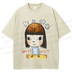 Unisex Japanese Art Yoshitomo Nara Why Not Printed Washed Tee