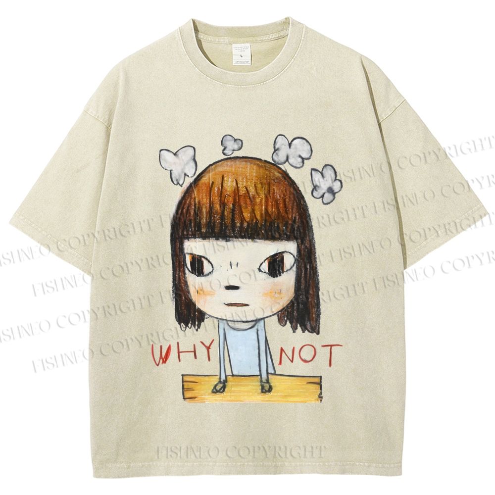 Unisex Japanese Art Yoshitomo Nara Why Not Printed Washed Tee