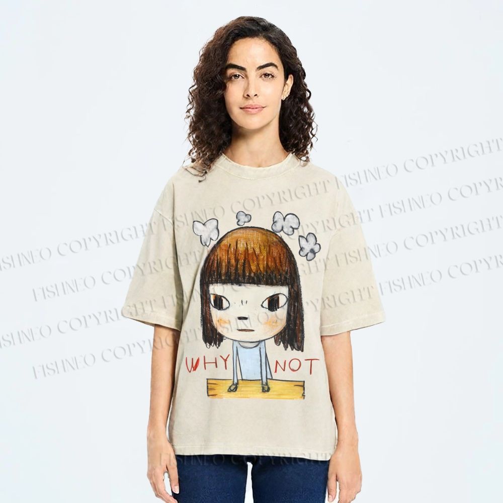 Unisex Japanese Art Yoshitomo Nara Why Not Printed Washed Tee