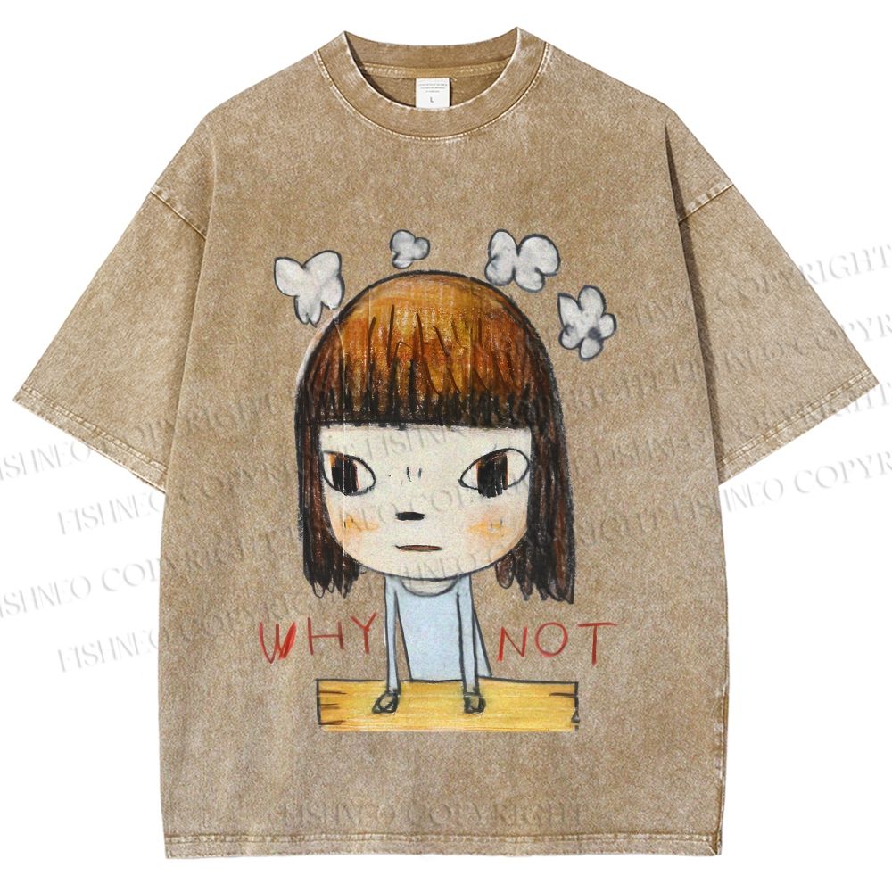Unisex Japanese Art Yoshitomo Nara Why Not Printed Washed Tee