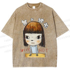 Unisex Japanese Art Yoshitomo Nara Why Not Printed Washed Tee