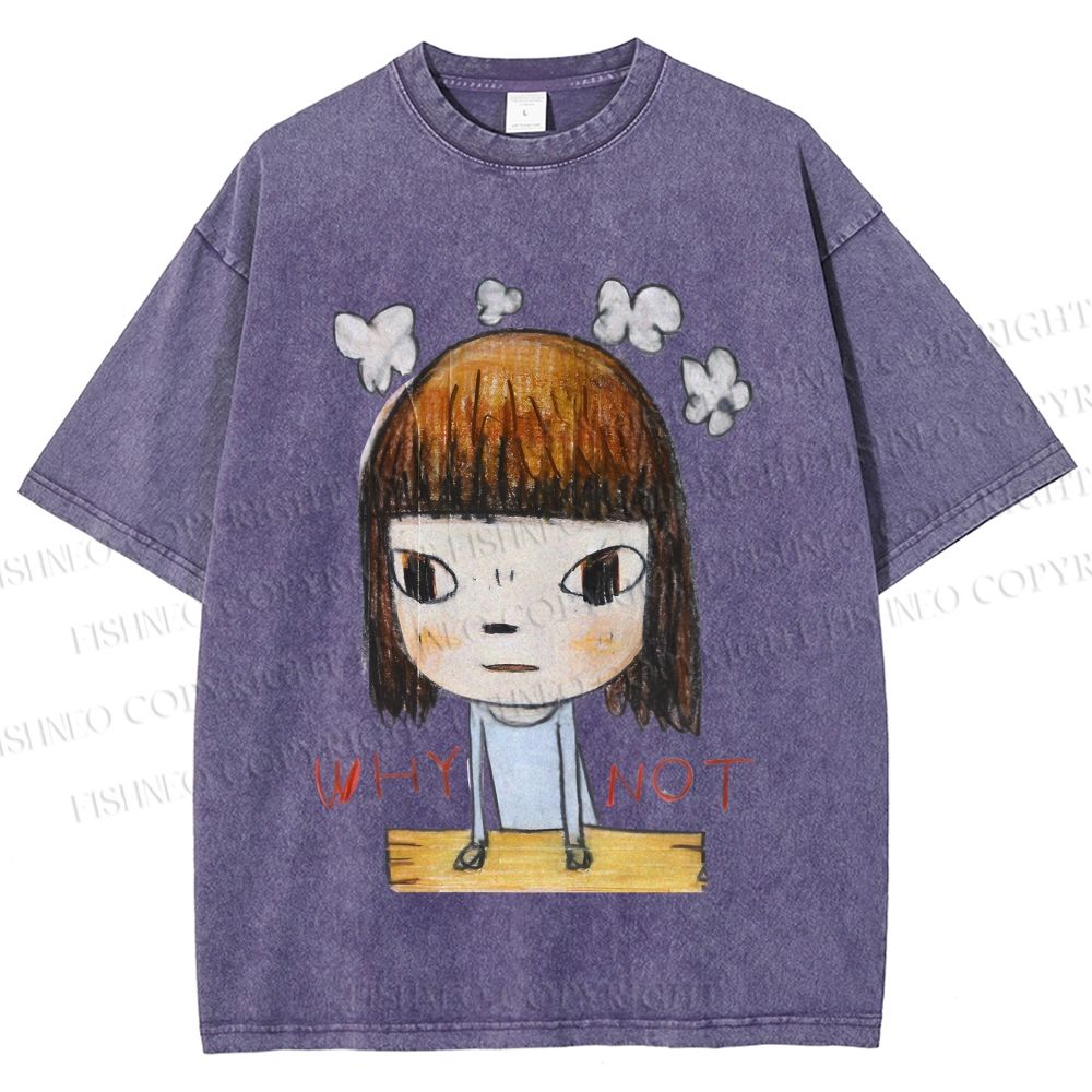 Unisex Japanese Art Yoshitomo Nara Why Not Printed Washed Tee
