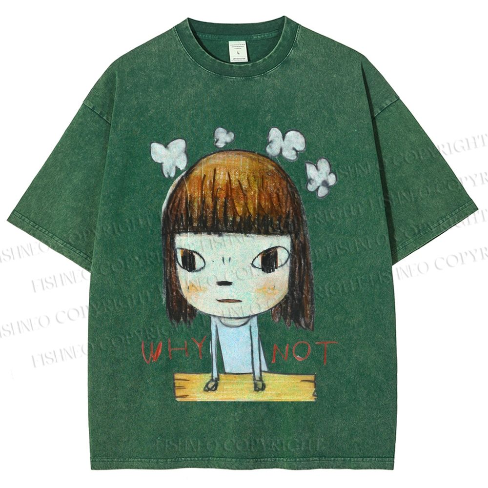 Unisex Japanese Art Yoshitomo Nara Why Not Printed Washed Tee