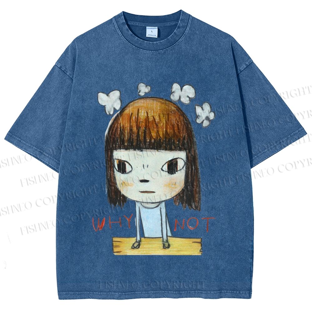 Unisex Japanese Art Yoshitomo Nara Why Not Printed Washed Tee