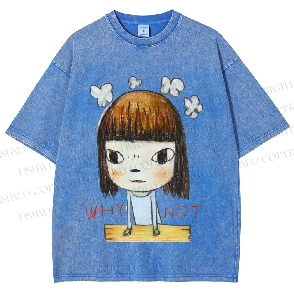 Unisex Japanese Art Yoshitomo Nara Why Not Printed Washed Tee