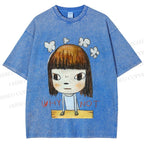 Unisex Japanese Art Yoshitomo Nara Why Not Printed Washed Tee