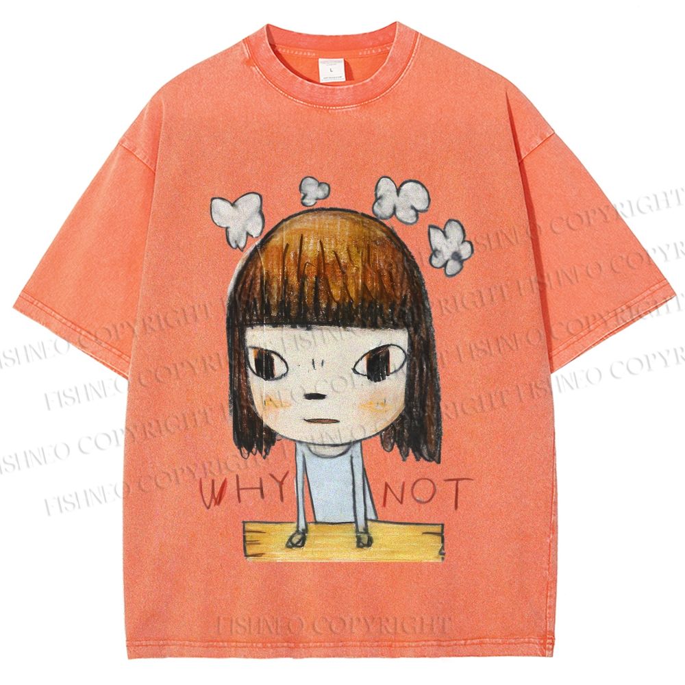Unisex Japanese Art Yoshitomo Nara Why Not Printed Washed Tee