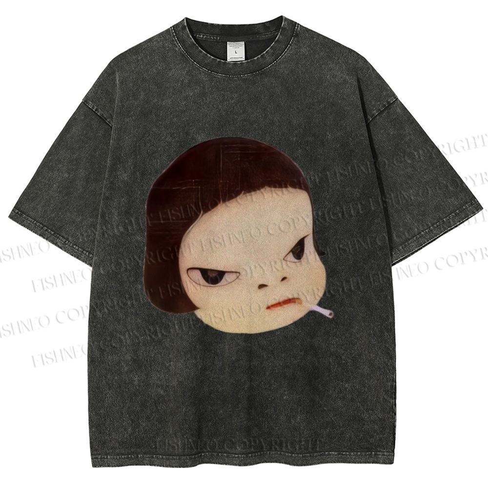 Unisex Japanese Art Yoshitomo Nara Printed Washed Tee