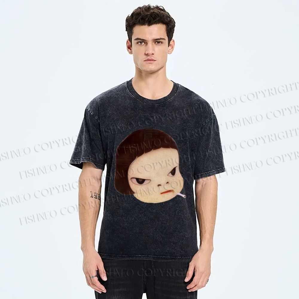 Unisex Japanese Art Yoshitomo Nara Printed Washed Tee