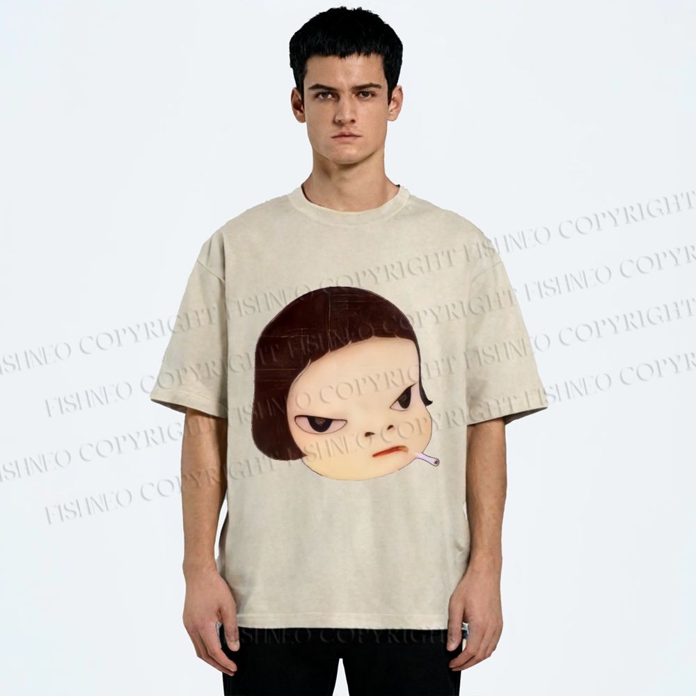Unisex Japanese Art Yoshitomo Nara Printed Washed Tee