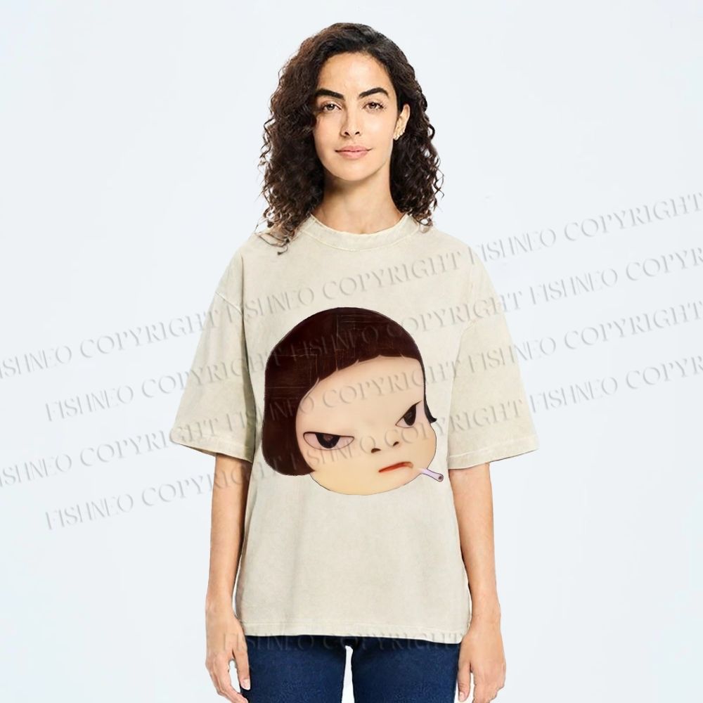Unisex Japanese Art Yoshitomo Nara Printed Washed Tee