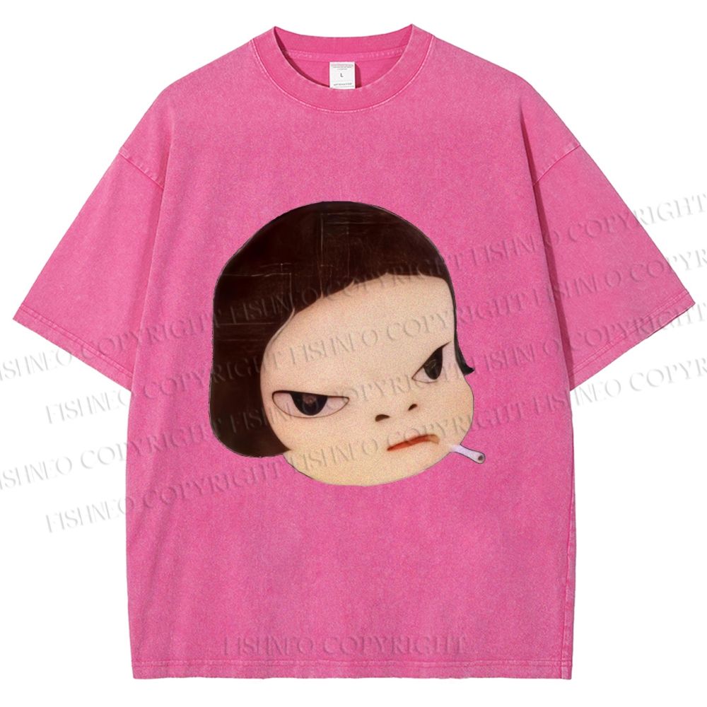 Unisex Japanese Art Yoshitomo Nara Printed Washed Tee