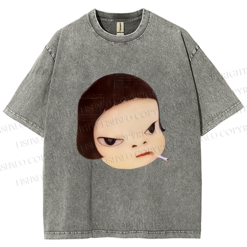 Unisex Japanese Art Yoshitomo Nara Printed Washed Tee