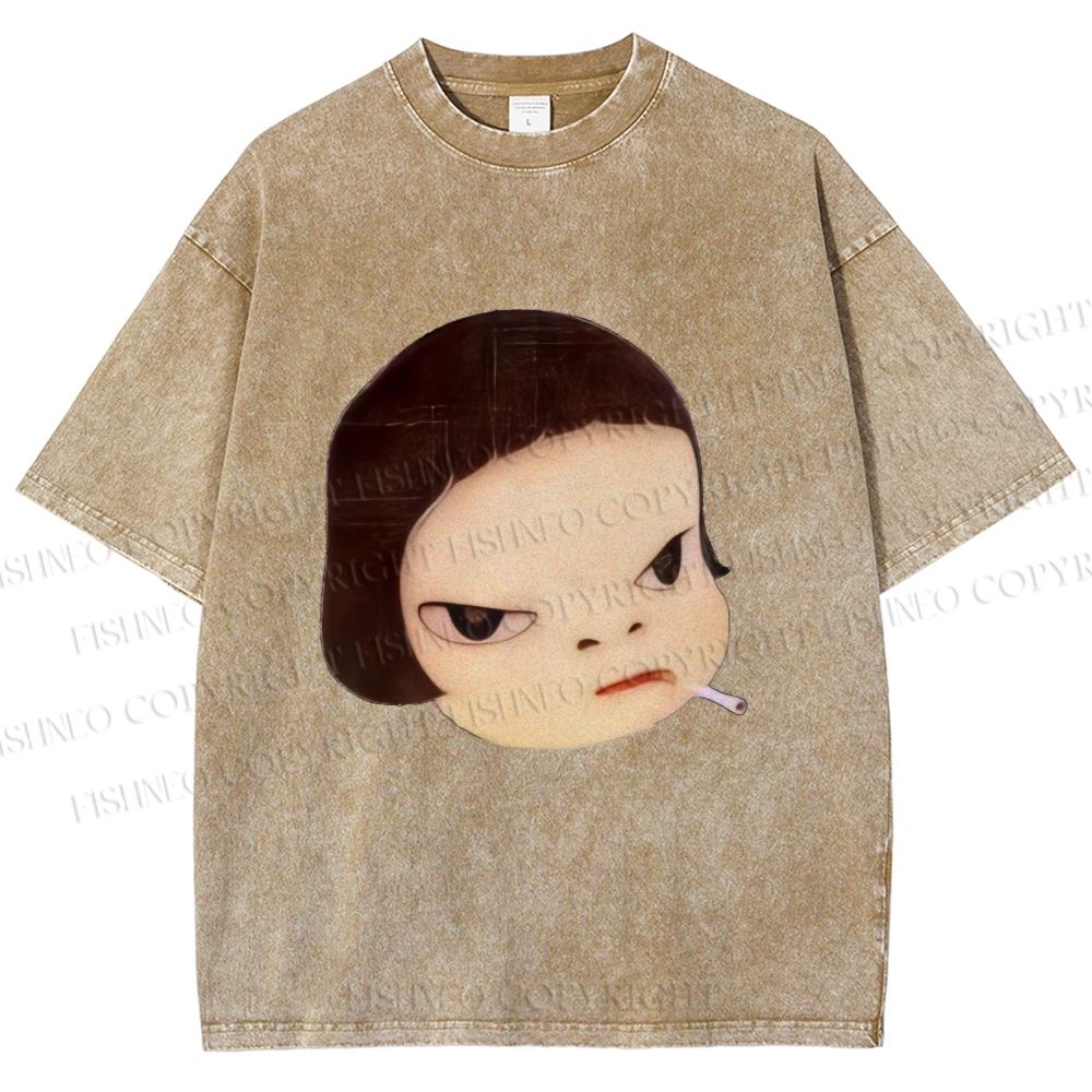 Unisex Japanese Art Yoshitomo Nara Printed Washed Tee