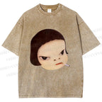 Unisex Japanese Art Yoshitomo Nara Printed Washed Tee