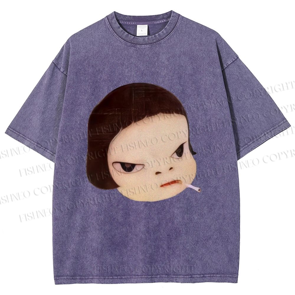 Unisex Japanese Art Yoshitomo Nara Printed Washed Tee