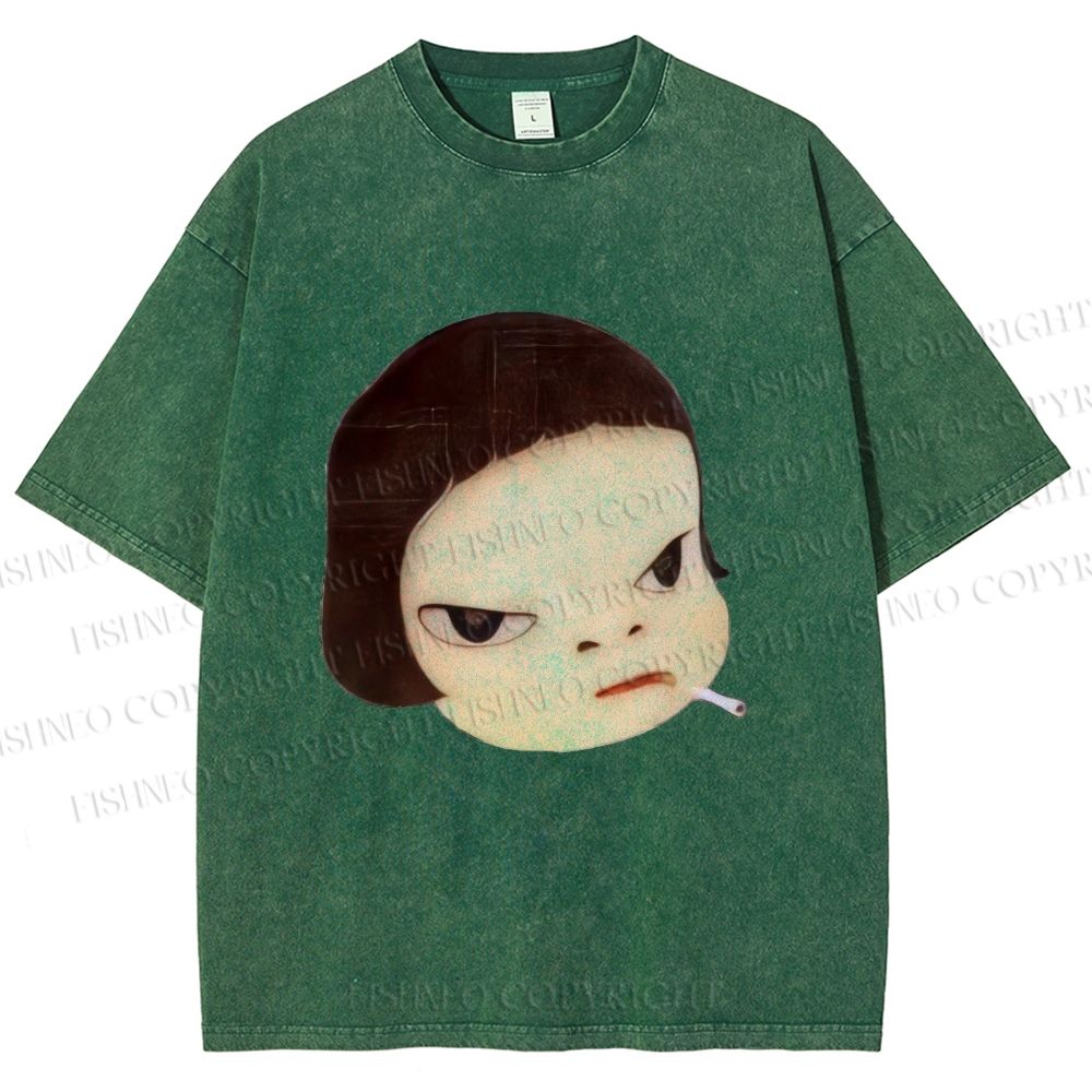 Unisex Japanese Art Yoshitomo Nara Printed Washed Tee