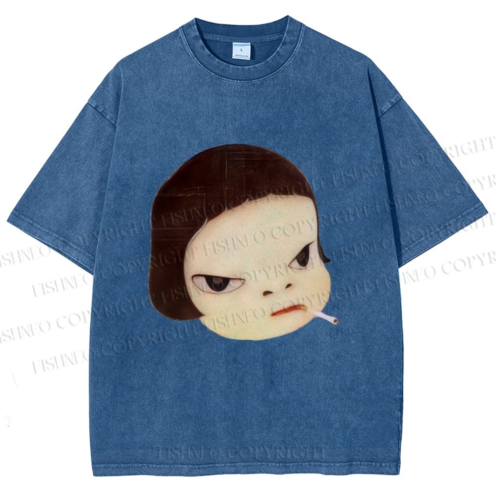 Unisex Japanese Art Yoshitomo Nara Printed Washed Tee