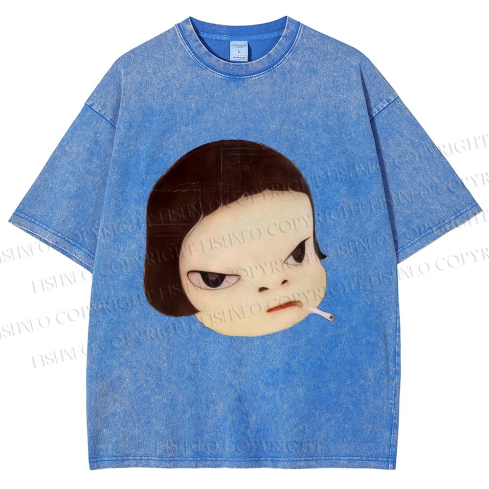 Unisex Japanese Art Yoshitomo Nara Printed Washed Tee