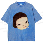 Unisex Japanese Art Yoshitomo Nara Printed Washed Tee
