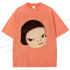 Unisex Japanese Art Yoshitomo Nara Printed Washed Tee