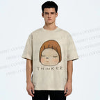 Unisex Japanese Art Yoshitomo Nara Thinker Printed Washed Tee