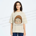 Unisex Japanese Art Yoshitomo Nara Thinker Printed Washed Tee