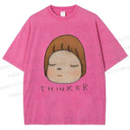 Unisex Japanese Art Yoshitomo Nara Thinker Printed Washed Tee