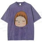 Unisex Japanese Art Yoshitomo Nara Thinker Printed Washed Tee
