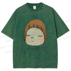 Unisex Japanese Art Yoshitomo Nara Thinker Printed Washed Tee