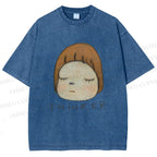 Unisex Japanese Art Yoshitomo Nara Thinker Printed Washed Tee