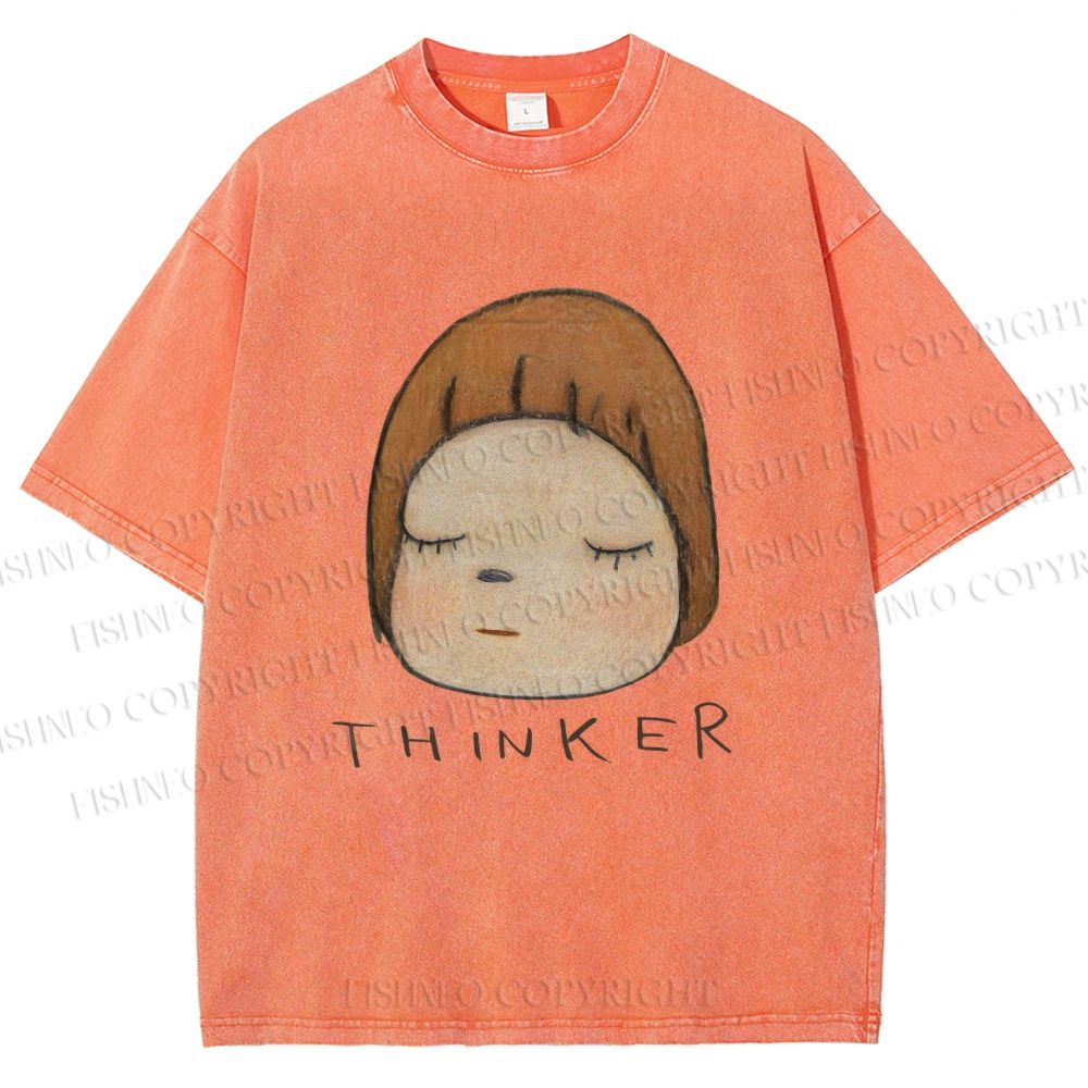 Unisex Japanese Art Yoshitomo Nara Thinker Printed Washed Tee