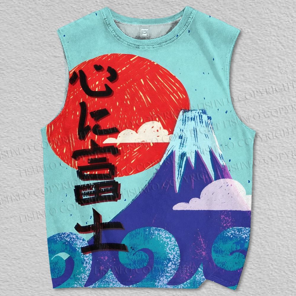Unisex Japanese Mount Fuji Printed Tank Top