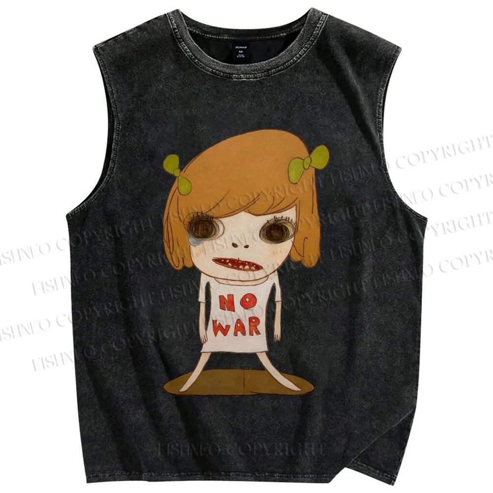 Unisex Japanese Art Yoshitomo Nara No War Printed Washed Tank Top