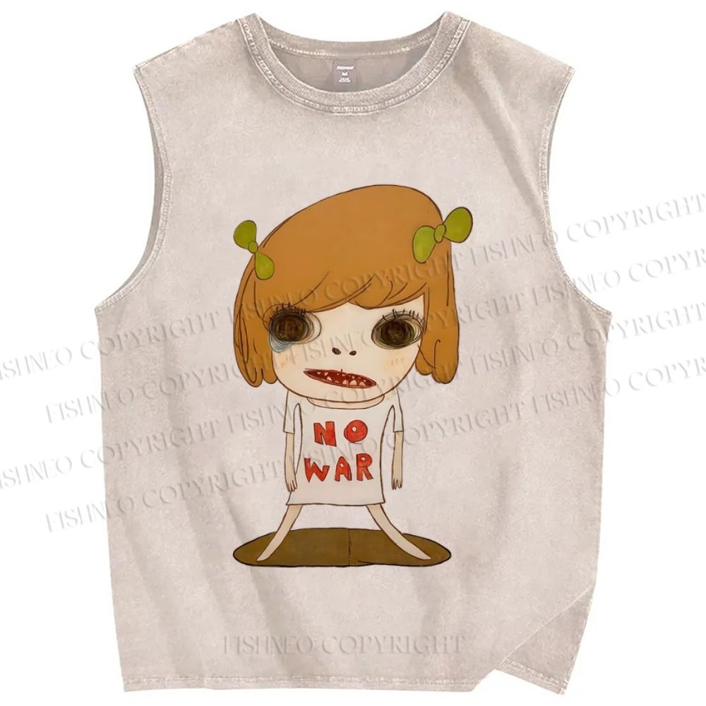Unisex Japanese Art Yoshitomo Nara No War Printed Washed Tank Top