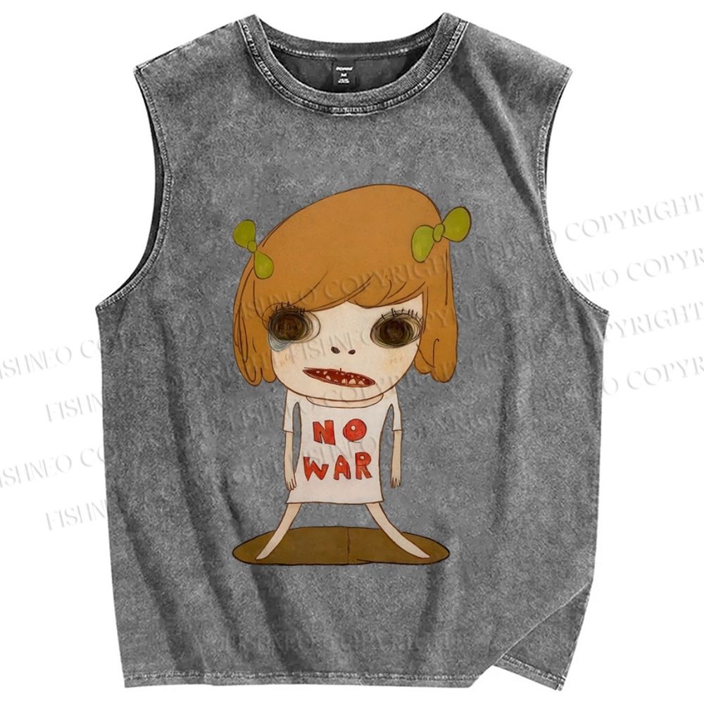 Unisex Japanese Art Yoshitomo Nara No War Printed Washed Tank Top