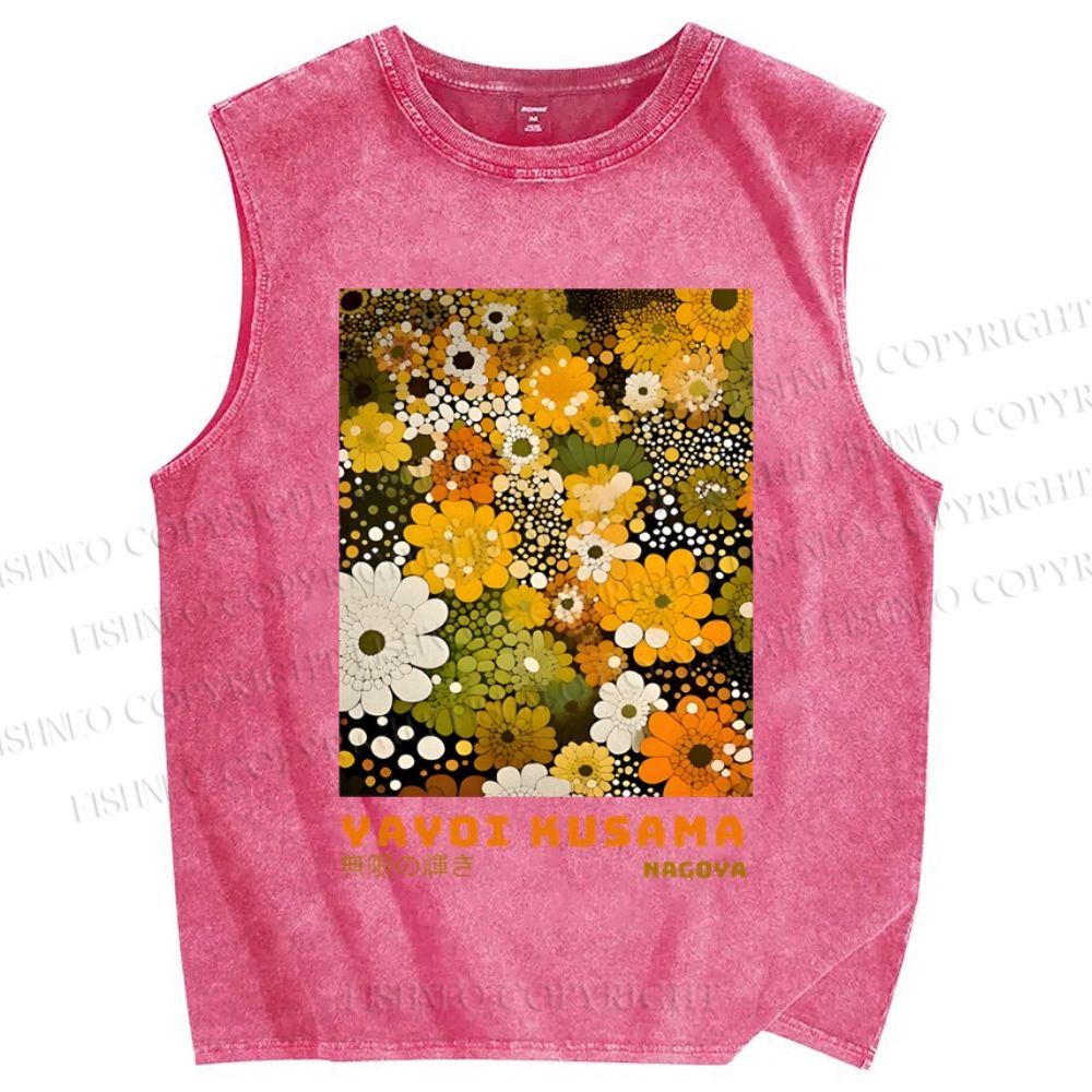 Unisex Japanese Yayoi Kusama Flowers Printed Washed Tank Top