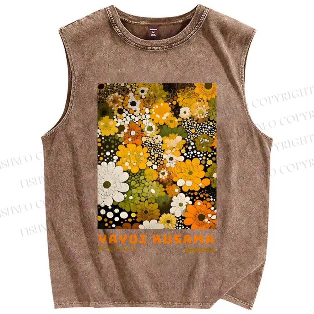 Unisex Japanese Yayoi Kusama Flowers Printed Washed Tank Top