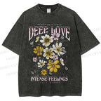 Unisex Flower Printed Washed Tee