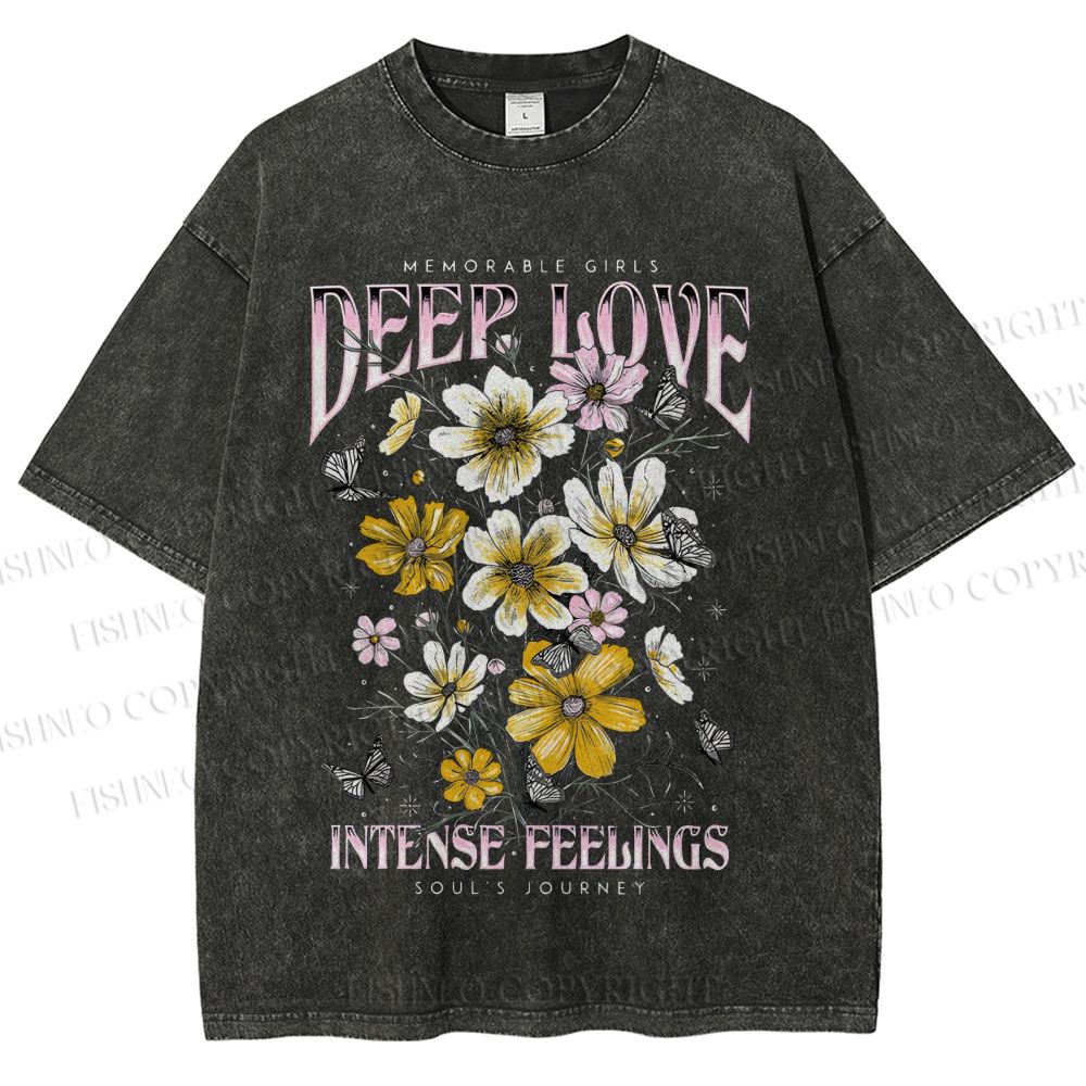Unisex Flower Printed Washed Tee