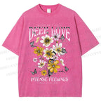 Unisex Flower Printed Washed Tee