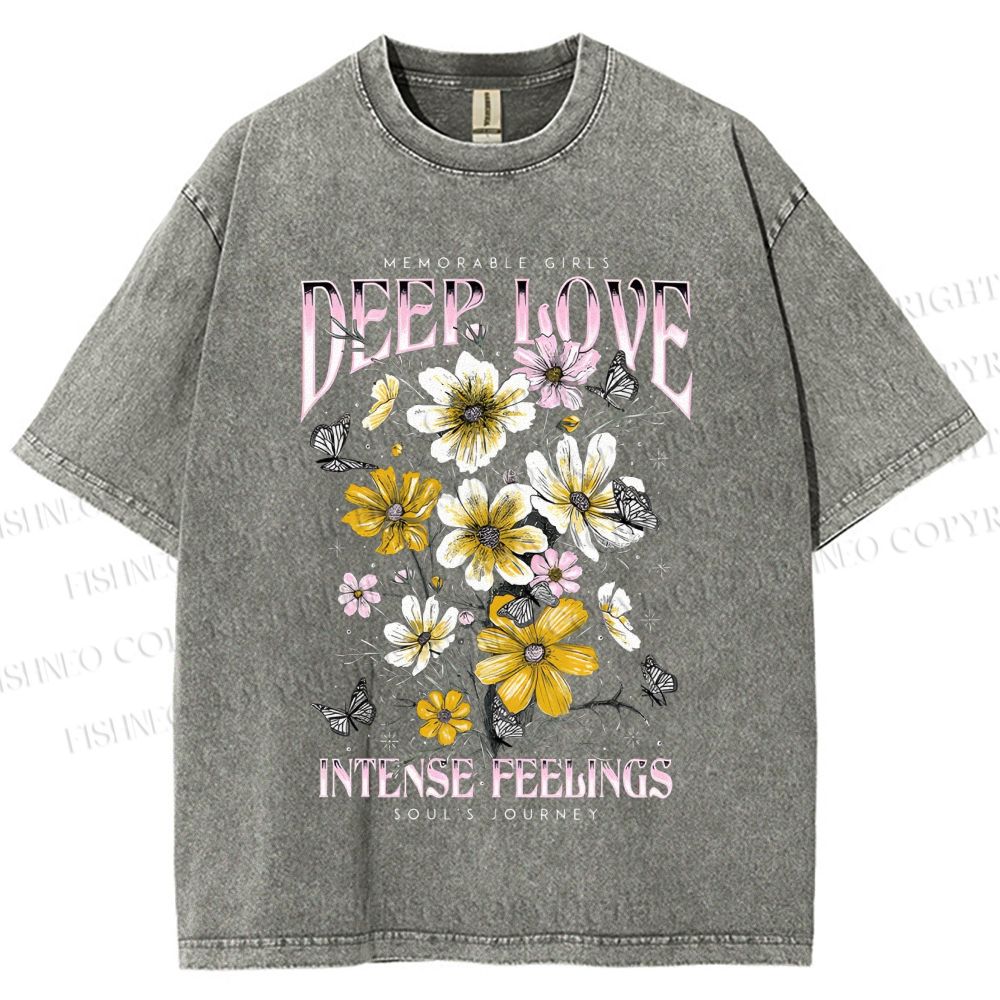 Unisex Flower Printed Washed Tee