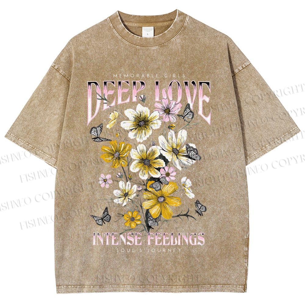 Unisex Flower Printed Washed Tee
